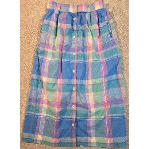 Postridge Vtg Plaid Cotton Skirt Calf Length Pockets Lightweight USA Made Sz 12